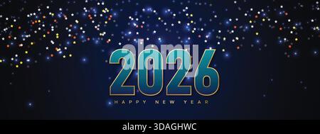 Blue Neon Light New Year 2026 Celebration Banner Stock Vector