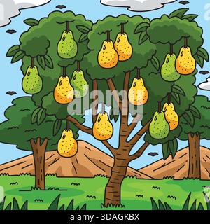 Pear Tree Fruit Plant Colored Cartoon Illustration Stock Vector