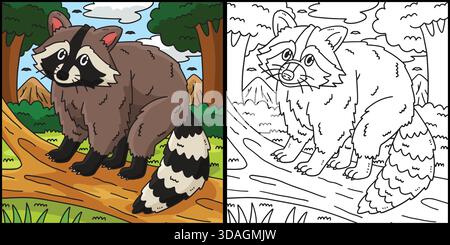 Forest Animal Raccoon Coloring Page Illustration  Stock Vector