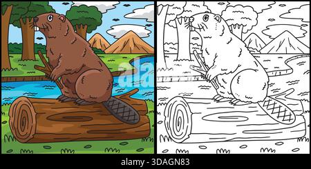 Forest Animal Beaver Coloring Page Illustration  Stock Vector