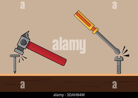 Minimalist illustration of handyman tools including wrench and cutter, ideal for repair service, workshop brandin, or DIY project graphic Stock Vector