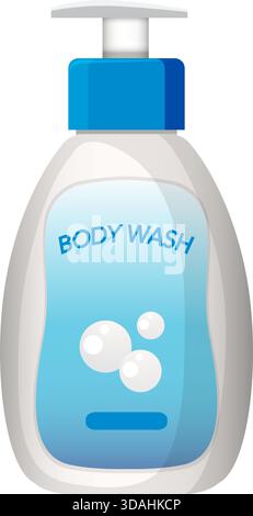 Vector illustration of a blue pump body wash bottle, clean design, soft gradients, minimal shadows Stock Vector