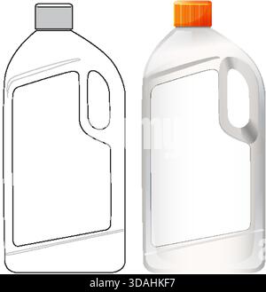 Vector illustration of two plastic cleaner bottles, one outlined and one colored, isolated on white Stock Vector