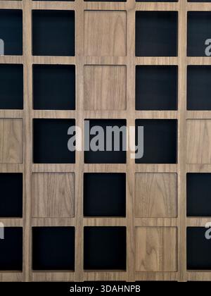 Abstract wood pattern background with modern grid design. This decorative wooden panel has checkerboard texture and geometric shape, calm architectura Stock Photo