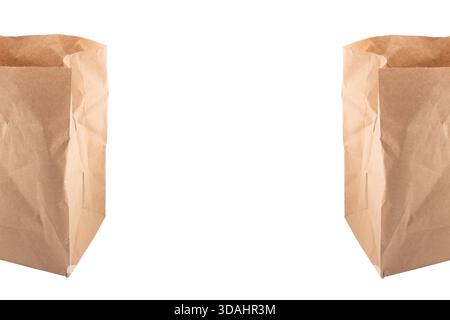Yellow empty blank disposable paper fast food tray isolated on white background. Paper bag isolated. Paper package Stock Photo