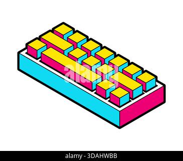 Pop art style keyboard key row with vibrant colors and bold outlines. Retro tech and gaming vector. Stock Vector