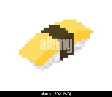 Pixel art nigiri sushi with yellow topping (tamago or cheese). Retro 8-bit food icon for gaming or culinary design. Stock Vector