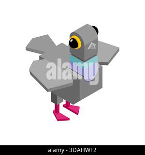 Isometric pigeon in flight. Modern perspective design for city and nature scenes. Stock Vector