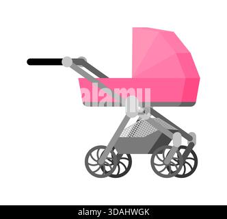 pink baby stroller, suitable for a girl. Simple, modern icon for children, parenting, and shopping themes. Stock Vector