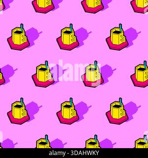 Seamless pop art pattern featuring coffee cups and steam with bold lines and vibrant colors. Retro aesthetic background for cafe and food themes. Stock Vector