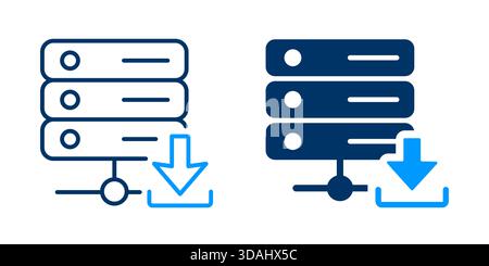 Server download icon. Showing data transfer from hosting equipment. Stock Vector