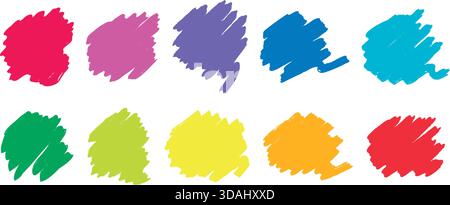 Paint strokes in bright, pure palette colors. Colorful swatches. Marker hatching, highlight or background elements. Vector graphics Stock Vector
