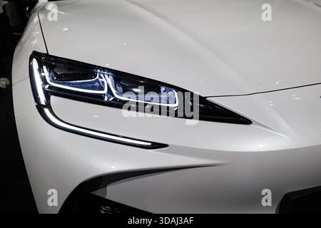 Modern car led headlight unit design. Top down, close up shot, new car, no people Stock Photo