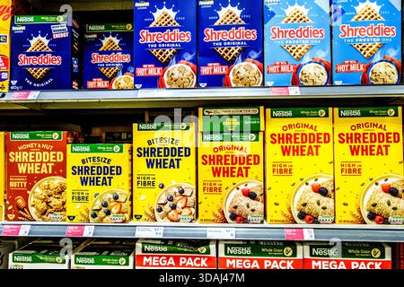Loondon UK, December 10 2025, Selection of Supermarket Original Nestle Shredded Wheat Breakfast Cereals Stock Photo