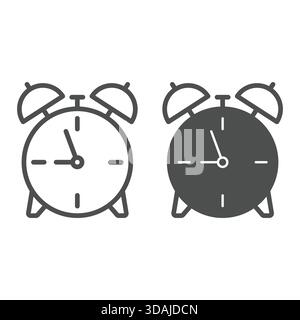 Alarm clock line and solid icon, back to school concept. Vector graphics. Morning alarm sign on white background, outline style icon for mobile or web Stock Vector