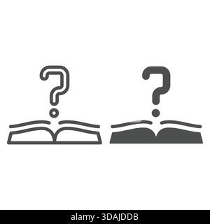 Question and book line and solid icon, knowledge concept. Vector graphics. Textbook sign on white background, outline style icon for mobile or web des Stock Vector