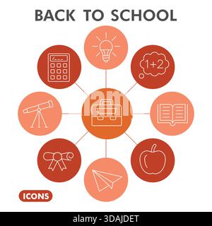 Back to school symbols collection or sketches. Studies theme bubble in linear style signs for web and app. Vector graphics isolated on white backgroun Stock Vector