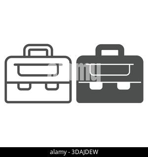 Briefcase with pocket line and solid icon, business concept. Vector graphics. Portfolio bag sign on white background, outline style icon for mobile or Stock Vector