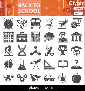 Back to school symbols collection or sketches. Studies theme icons in glyph style signs for web and app. Vector graphics isolated on white background Stock Vector