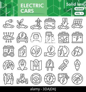 Electric car symbols collection or sketches. EV energy bar theme icons in linear style signs for web and app. Vector graphics isolated on white backgr Stock Vector