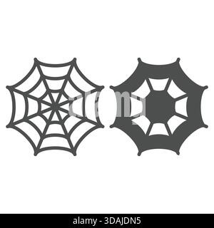 Spider web line and solid icon, halloween concept. Vector graphics. Cobweb sign on white background, outline style icon for mobile or web design Stock Vector