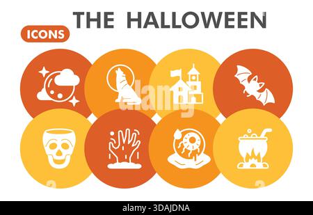 Pictures or collection of Halloween symbols. Signs for site and app with a party theme bubble with glyph icons design. Isolated vector graphics on whi Stock Vector