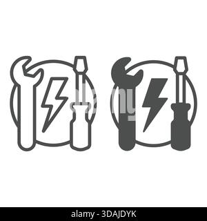 Wrench with screwdriver line and solid icon, service and maintenance concept. Vector graphics. Power source repair sign on white background, outline s Stock Vector