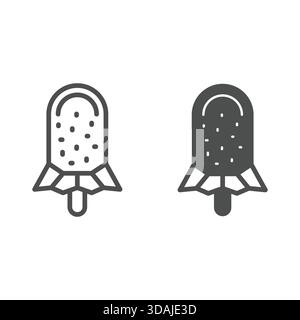 Icecream on stick line and solid icon, frost food concept. Vector graphics. Dessert ice cream sign on white background, outline style icon for mobile Stock Vector