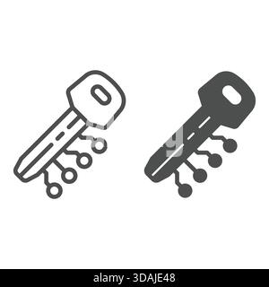 Electronic key with connections line and solid icon, Digital security concept. Vector graphics. Key sign on white background, outline style icon for m Stock Vector