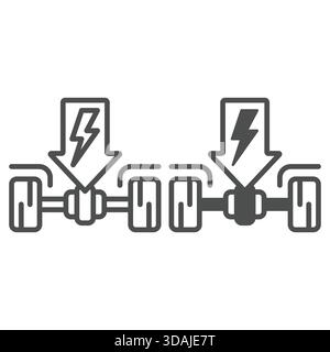 Ev chassis with wheels line and solid icon, Energy power concept. Vector graphics. Arrow with car chassis sign on white background, outline style icon Stock Vector