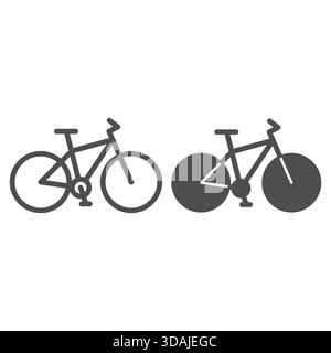 Bicycle line and solid icon, sport bike concept. Vector graphics. Ecological transport sign on white background, outline style icon for mobile or web Stock Vector