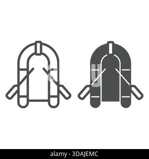 Inflatable boat with paddles line and solid icon, water transport concept. Vector graphics. Eco tourism sign on white background, outline style icon f Stock Vector