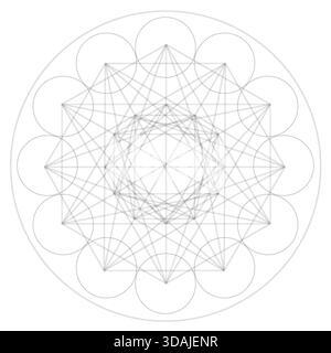 Illustration Black and White Colors Sacred Geometry Symbol Vector Design Circle Spirituality Universe Mandala Metatron Black and White Star Stock Vector