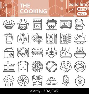 The cooking symbols collection or sketches. Cooking and bakery bar theme icons in linear style signs for web and app. Vector graphics isolated on whit Stock Vector