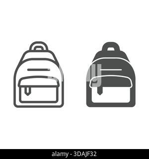 Backpack for traveling line and solid icon, tour bag concept. Vector graphics. Bag with pocket sign on white background, outline style icon for mobile Stock Vector