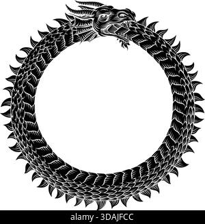 Ouroboros Circle Dragon Eating Circular Tail Stock Vector