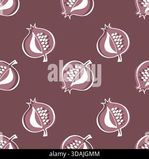 Stylized pattern of Pomegranate fruits. On soft burgundy background. Textile. Vector illustration Stock Vector