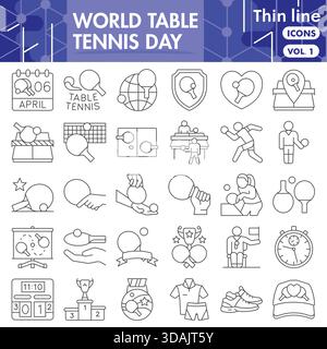 World table tennis day symbols collection or sketches. tennis game bar theme icons in thin line style signs for web and app. Vector graphics isolated Stock Vector