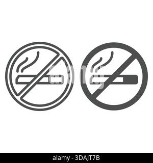 No smoking line and solid icon, smoking issues concept. Vector graphics. Cigarette tobacco sign on white background, outline style icon for mobile or Stock Vector