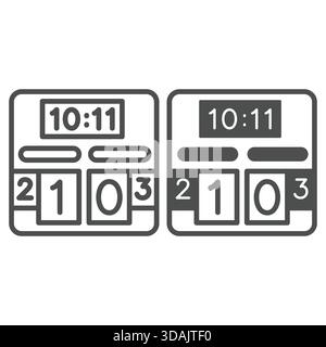 Game score board line and solid icon, sport and competition concept. Vector graphics. Big digital led frame board sign on white background, outline st Stock Vector