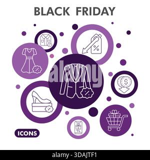 Black friday symbols collection or sketches. Black friday sale theme bubbles in linear style signs for web and app. Vector graphics isolated on white Stock Vector