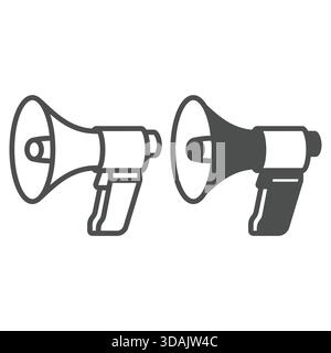 Loudspeaker tool line and solid icon, promotion concept. Vector graphics. Electric horn sign on white background, outline style icon for mobile or web Stock Vector