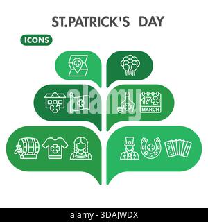 Saint Patrick day symbols collection or sketches. airish holiday theme bubble in linear style signs for web and app. Vector graphics isolated on white Stock Vector