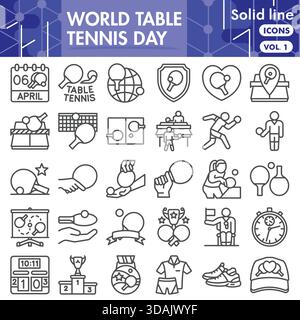 World table tennis day symbols collection or sketches. tennis game bar theme icons in linear style signs for web and app. Vector graphics isolated on Stock Vector