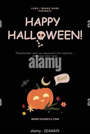 Cute and friendly pumpkin lantern poster template for Halloween celebrations in vector format, suitable for children and family events. A0 size Stock Vector