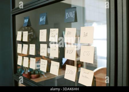 Agile Project Management Board Displaying Task Organization and Workflow Stages Stock Photo