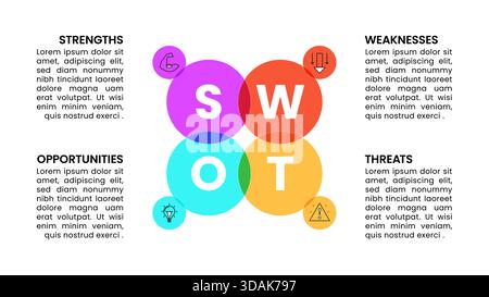 Infographic template with icons and 4 options or steps. SWOT. Can be used for workflow layout, diagram, banner, webdesign. Vector illustration Stock Vector
