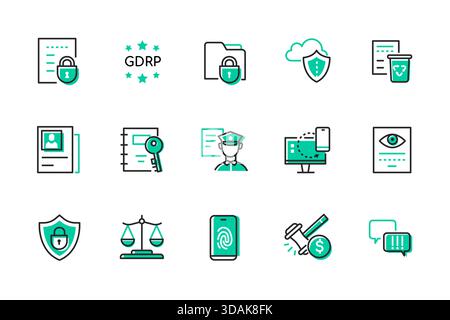 GDPR - set of line design style icons Stock Vector