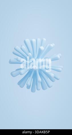 Blue rendering showing a microorganism such as a bacterium or a virus on a bright light blue background Stock Photo