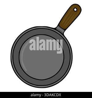 A simple, stylized vector illustration of a frying pan with a brown wooden handle, isolated on a white background. Stock Vector